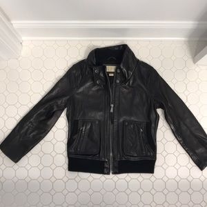 Michael Kors black leather zip bomber
